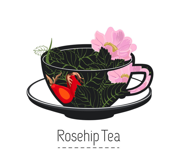 hand drawn cup of rose hips tea - Vector, Imagen