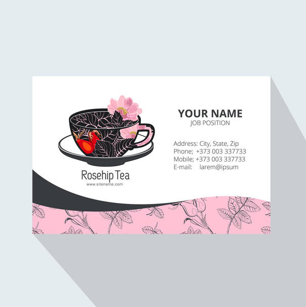 creative business card with rose hips tea , vector illustration - ベクター画像