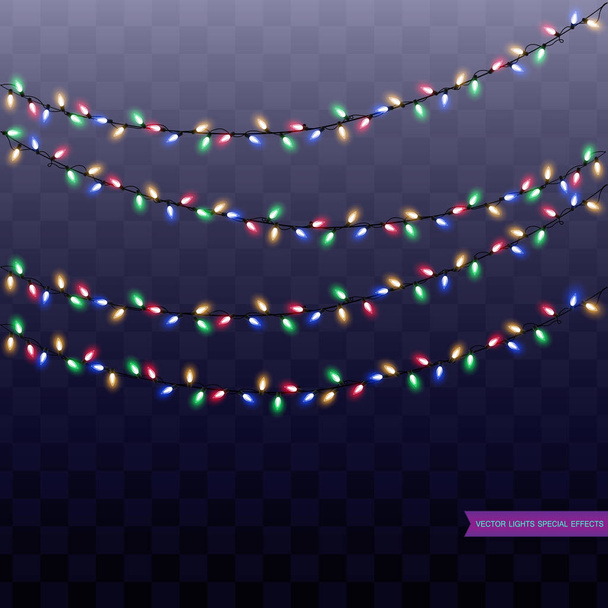 Set de guirnaldas navideñas. Luces de Navidad aisladas en t
 - Vector, imagen