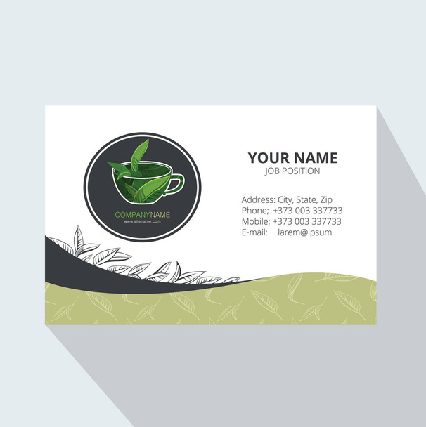 hand drawn cup of green tea, business card template - ベクター画像