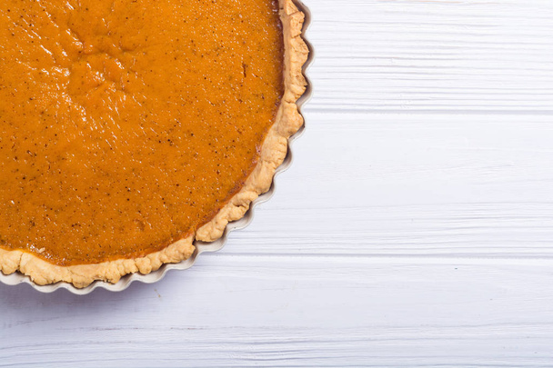 Homemade american traditional pumpkin pie . Autumn food background - Photo, Image