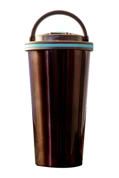 barna mug-termosz elszigetelt fehér background - Fotó, kép