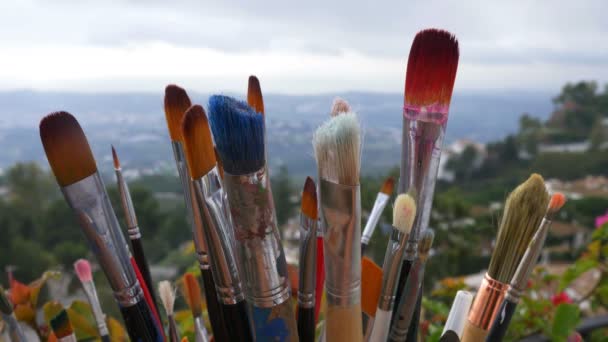 Sanatçı boya fırçaları, yakın çekim  - Video, Çekim