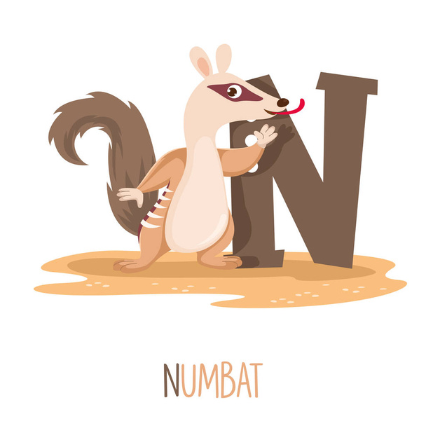 Εικονογράφηση διάνυσμα αλφάβητο γράμμα N και Numbat - Διάνυσμα, εικόνα