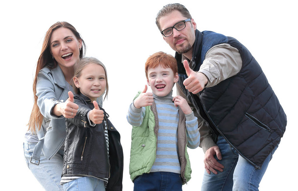 happy family showing thumbs up - 写真・画像