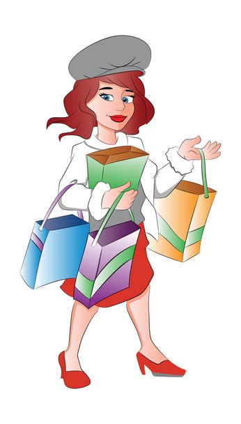 kobieta z torby na zakupy, ilustracja - Wektor, obraz