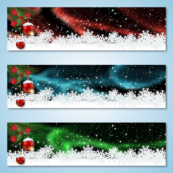 Christmas and New Year horizontal colorful vector banners collection - Vektori, kuva