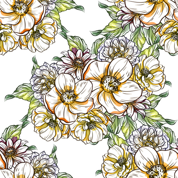 Seamless vintage style flower pattern. Floral elements in color - Vektor, kép
