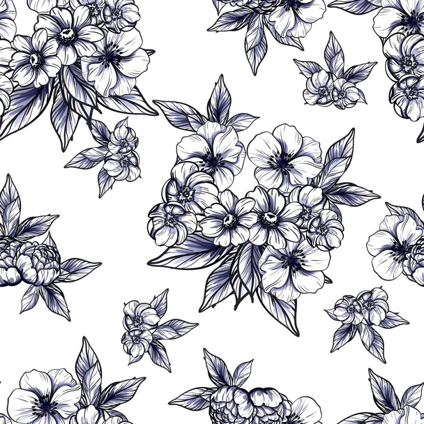 Seamless vintage style monochrome colored flower pattern. Floral elements. - ベクター画像