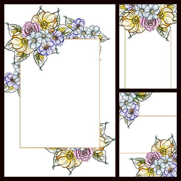 Vintage style flower wedding cards set. Floral elements and frames. - Vektor, kép