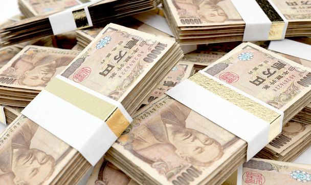 Pino satunnaisesti hajallaan nippuja Japanin jeni seteleitä eristetty tausta - 3D tehdä
 - Valokuva, kuva