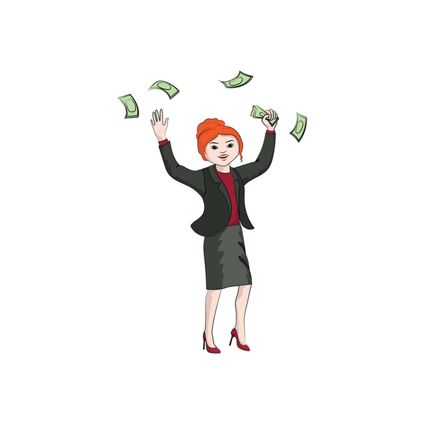 Επιχειρηματίας (κορίτσι, γυναίκα) ρίχνει χρήματα. Vector εικονογράφηση χρώμα - Διάνυσμα, εικόνα
