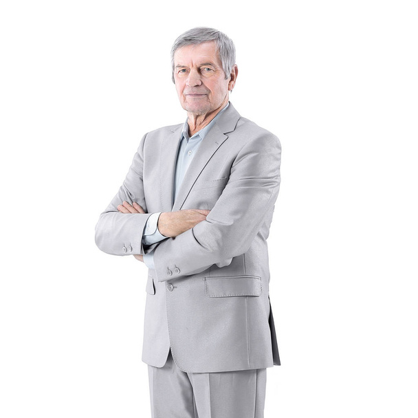 senior businessman standing with arms crossed on white background - Φωτογραφία, εικόνα