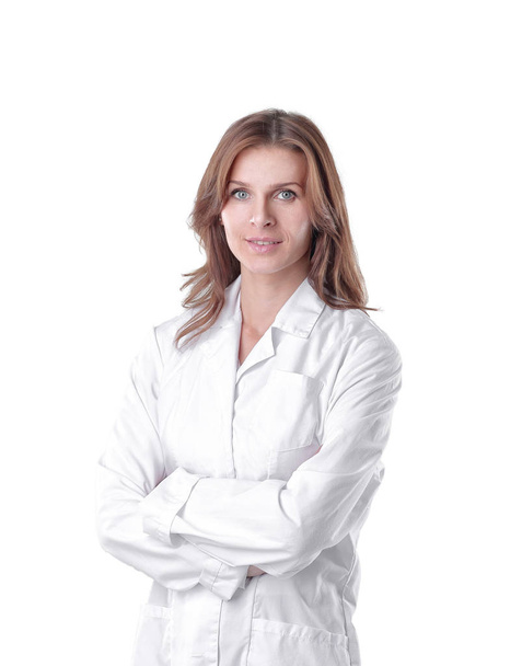 portrait of young woman doctor isolated on white. - 写真・画像