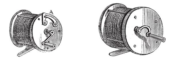 Fishing Reels, vintage engraving - Vector, Image
