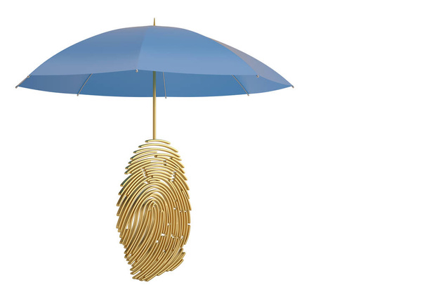 Identifikace ochrany koncept deštník a otisk izolovaných na bílém pozadí 3d ilustrace. - Fotografie, Obrázek