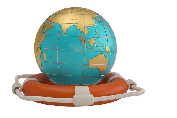 Lifebuoy e globo isolado em fundo branco ilustração 3D
 - Foto, Imagem