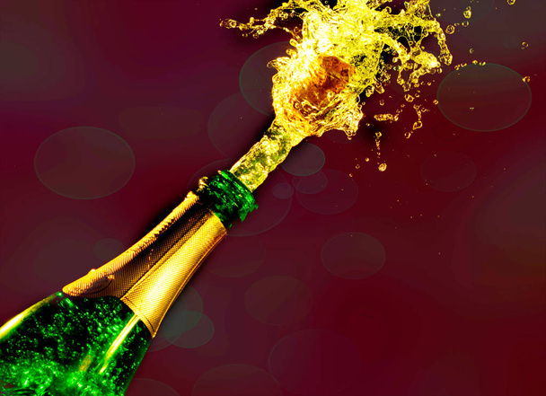 Close-up da explosão de champanhe. Tema da celebração
 - Foto, Imagem
