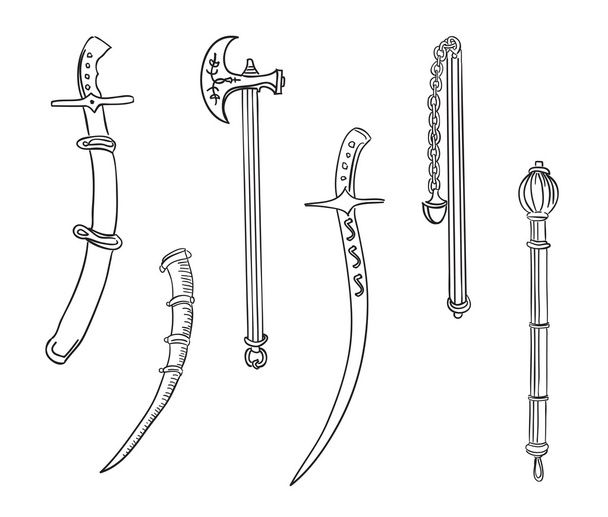 Espadas, machado e maça. Conjunto de armas antigas
. - Vetor, Imagem