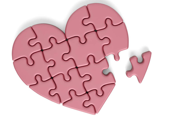 Puzzle heart isolated on white background 3D illustration - Foto, Imagem