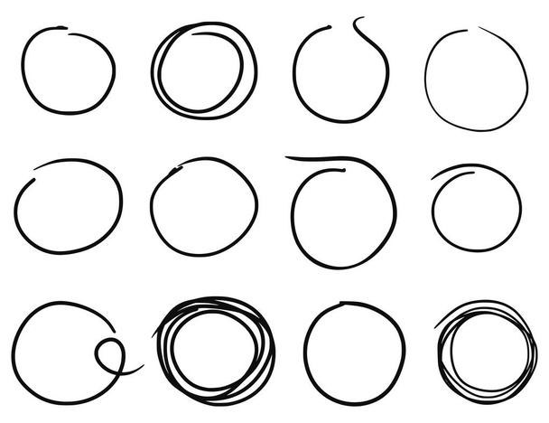 Vector high quality hand drawn scribble style circles design elements isolated on white background - Vector, Image