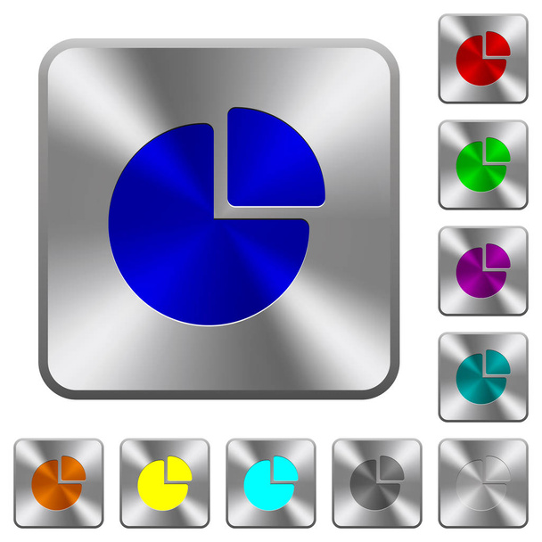 Diagrama de pastel iconos grabados en botones cuadrados redondeados de acero brillante
 - Vector, Imagen