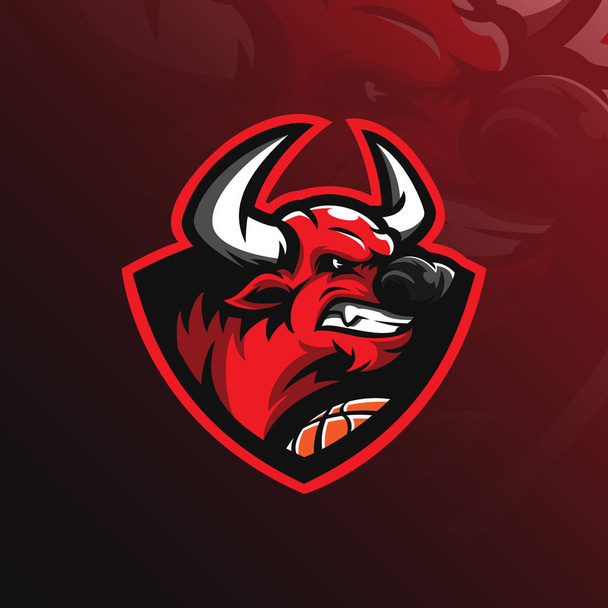 bull mascot logo design vector with modern illustration concept style for badge, emblem and tshirt printing. angry bull illustration with basketball. - Vector, Image