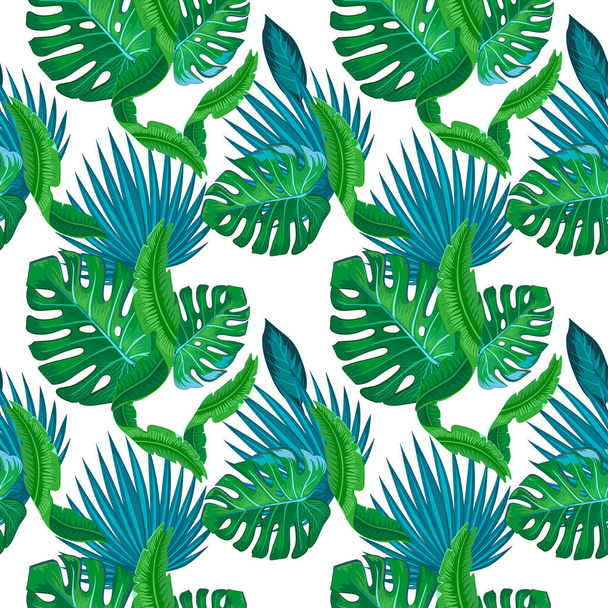 green tropical leaves pattern, vector illustration - Vector, Imagen