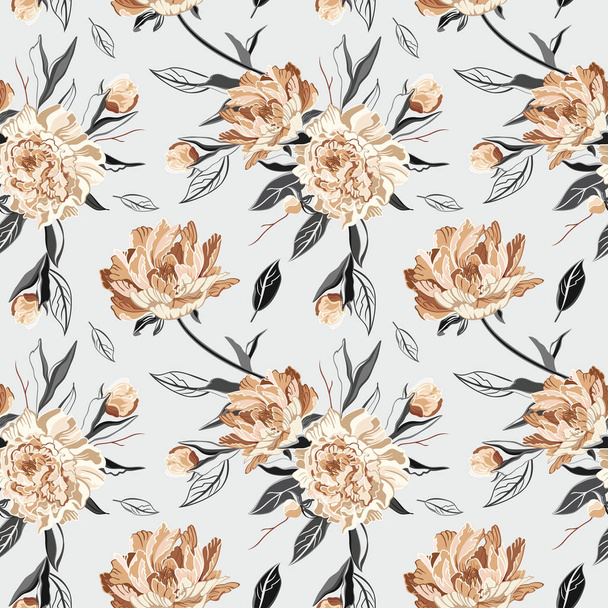 peony flowers pattern on light background, vector illustration - Vetor, Imagem