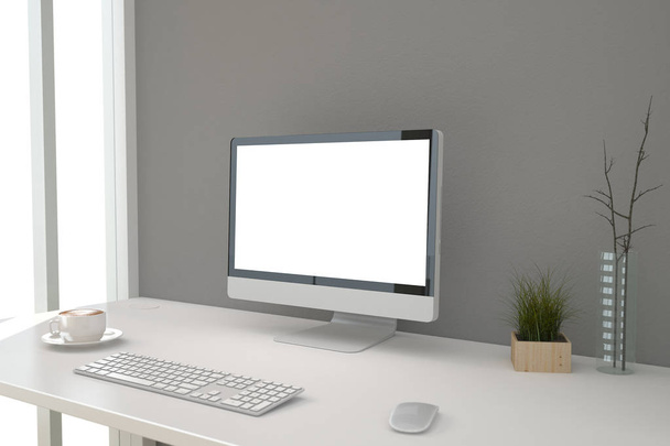 ordenador con pantalla en blanco en la mesa
 - Foto, Imagen