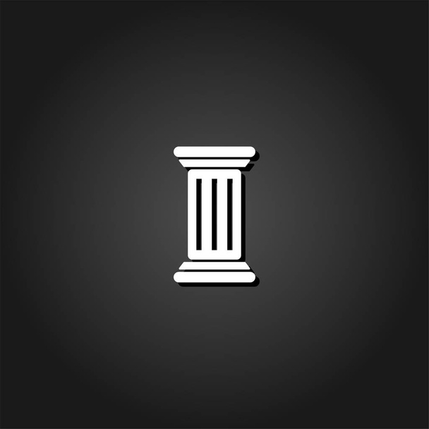Columna antigua icono plano. Pictograma blanco simple sobre fondo negro con sombra. Símbolo ilustración vectorial
 - Vector, Imagen