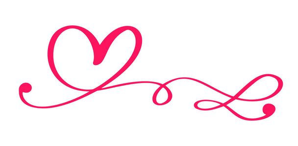 Piros vektor Valentin-nap kézzel rajzolt kalligrafikus szív. Holiday díszítőelemet. Ikon szerelem dekor web, esküvői és nyomtatási. Elszigetelt kalligráfia betűkkel illusztráció - Vektor, kép