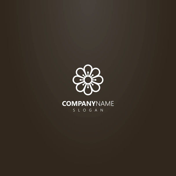 white logo on a black background. vector line art outline logo of chamomile flower with eight petals - Vector, Image