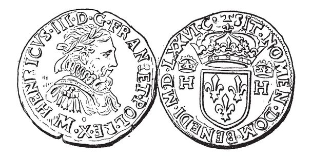 mince měny, Jindřich iii, vintage gravírování - Vektor, obrázek