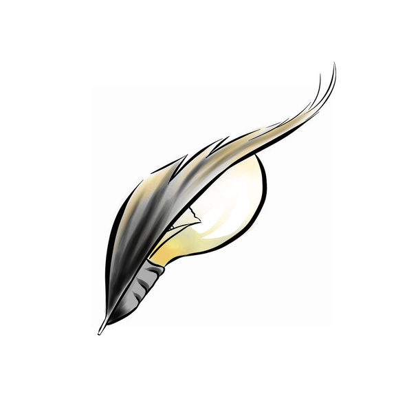 Izzó és a toll. Eredeti és szokatlan logó. Könnyű egy madár és egy villanykörte. Tervezési megoldás. Belső. Vektor logo. - Vektor, kép