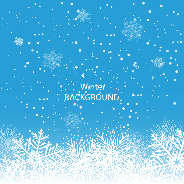 青の背景に白い雪。メリー クリスマスの挨拶のカード - ベクター画像
