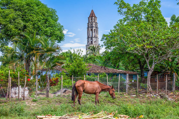 マナカ Iznaga 不動産タワー谷・ デ ・ ロス ・ インヘニオス、砂糖プランテーションで働く奴隷の監督のための眺望として作用しました。タワーは Uneco 世界遺産とキューバのトリニダの近くに地域の認識ランドマークです。. - 写真・画像