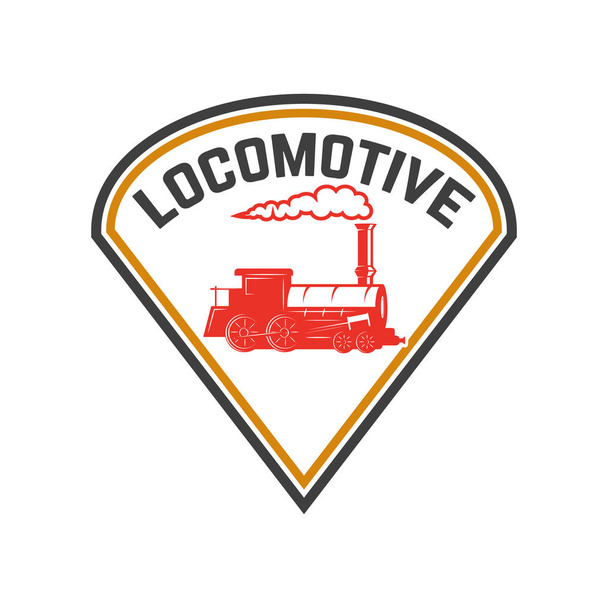 Emblem template with retro train. Rail road. Locomotive. Design element for logo, label, emblem, sign. Vector illustration - Vektori, kuva