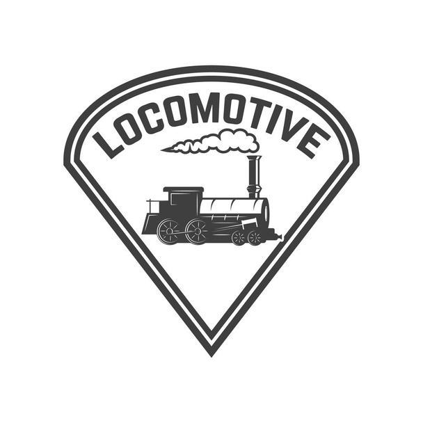 Emblem template with retro train. Rail road. Locomotive. Design element for logo, label, emblem, sign. Vector illustration - Vettoriali, immagini