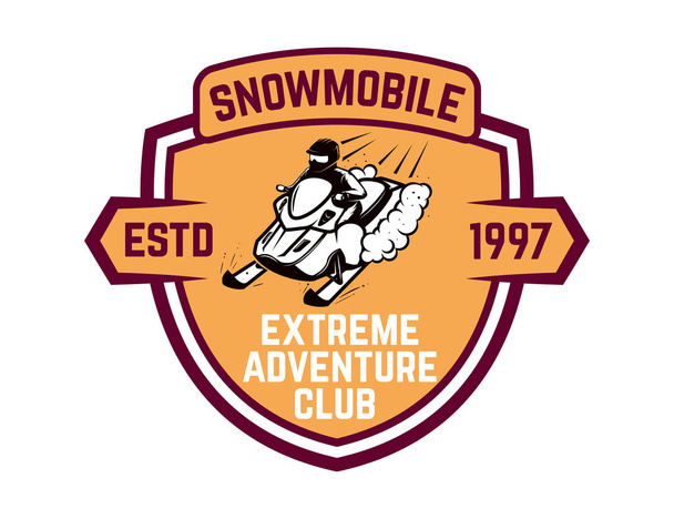 極端な冒険クラブ。スノーモービルのエンブレム。ロゴ、ラベル、紋章、記号の要素をデザインします。ベクトル図 - ベクター画像