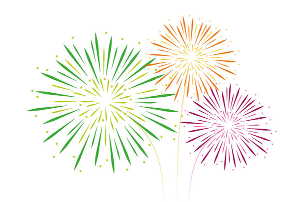 színes tűzijáték zöld, narancs és rózsaszín elszigetelt fehér - Vektor, kép