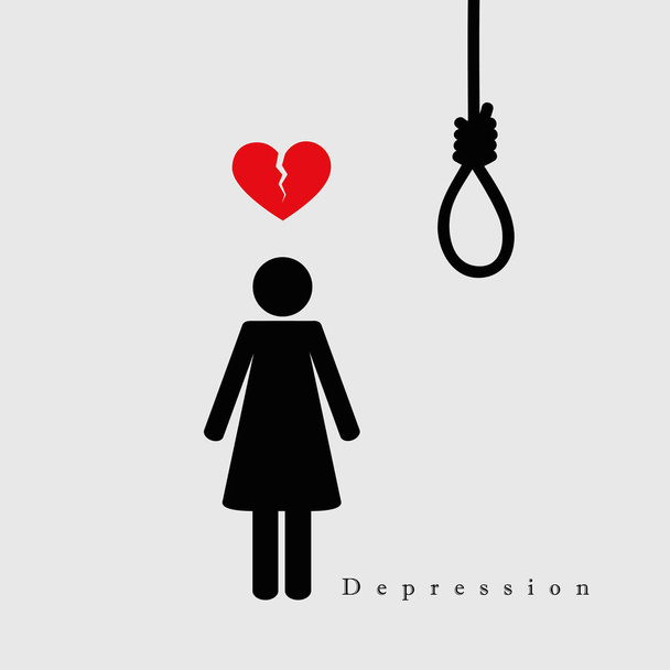 suicide depressive woman hangs herself at the rope pictogram - Vector, Image