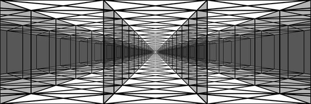 triple tunnel with transparent walls, long corridors, psychedelic drawing, optical illusio - Vector, Image