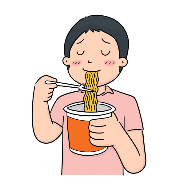 vector of man eat noodle - Vector, Image