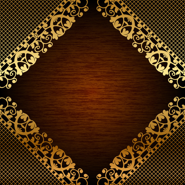 Vector illustration of gold lace on wooden background - Vektori, kuva