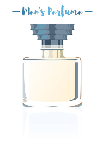 Modrá vektorové ilustrace mužů nádobí krásy parfém láhev produktu plné vůní květin. - Vektor, obrázek