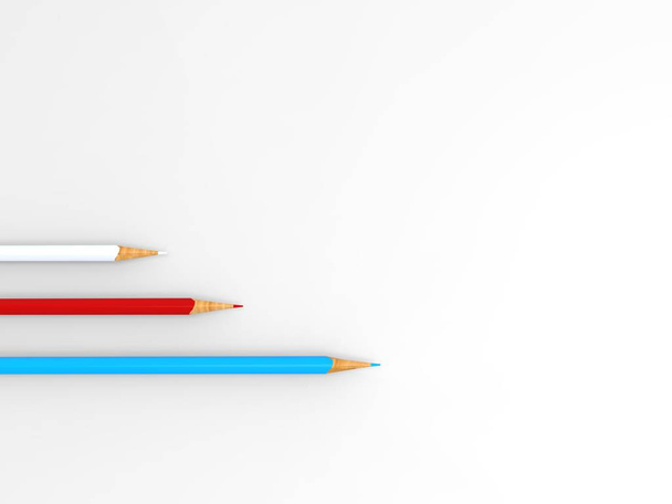 Rood, wit en blauw kleur potloden - bovenaanzicht - Foto, afbeelding