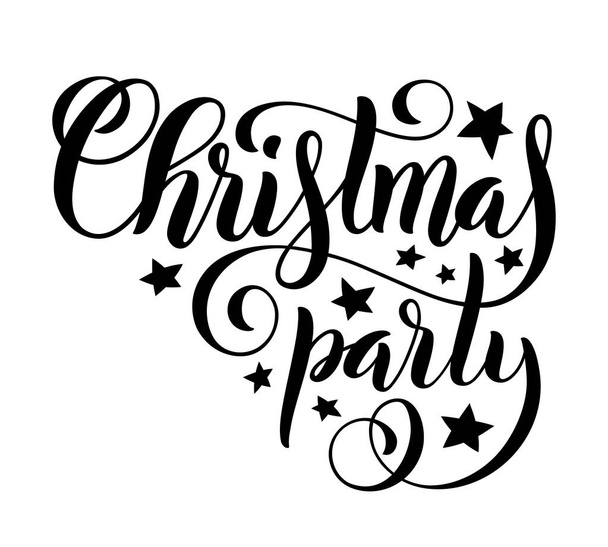 Merry Christmas party handwritten lettering. Lettering design card template. Vector. - Vector, Image