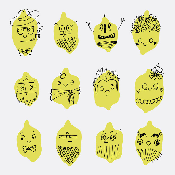 Happy lemon. Doodle illustration for kids - Vektor, Bild