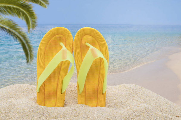 sandalet plaj ile manzara, seyahat ve tatil yaz - Fotoğraf, Görsel